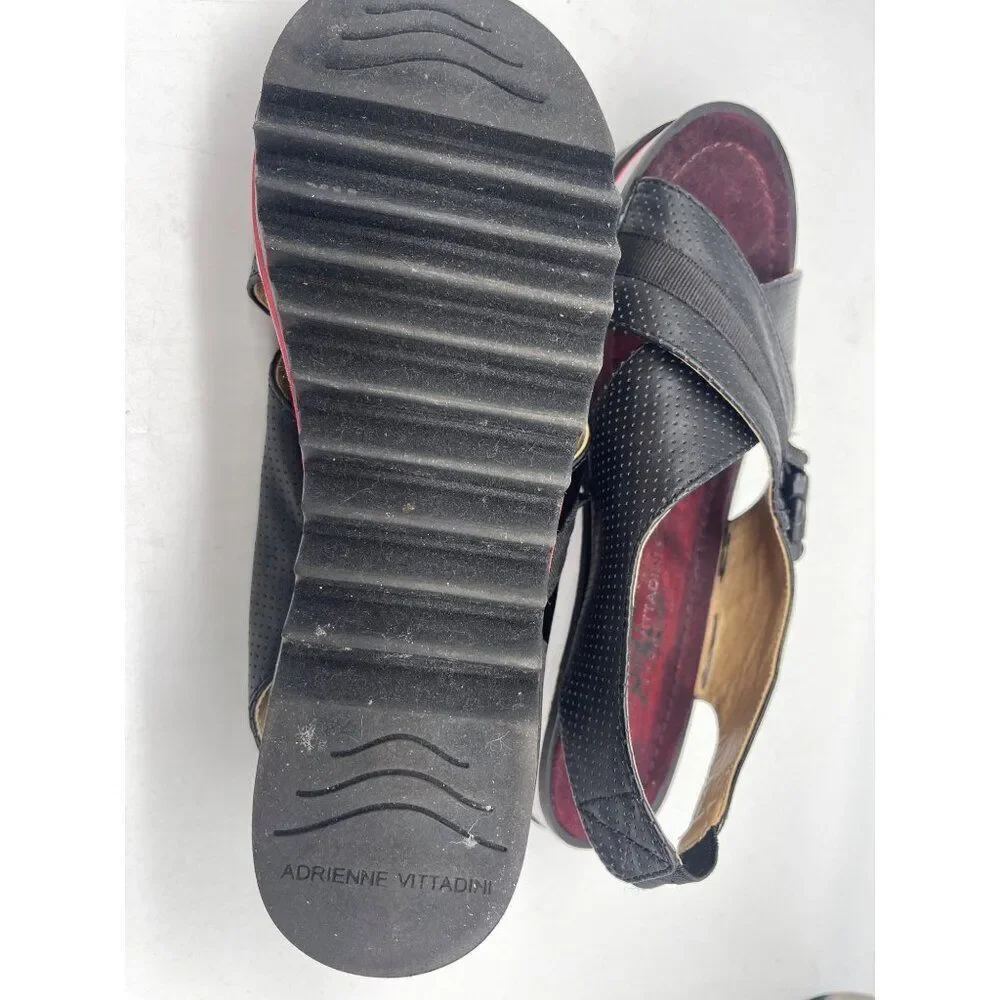 Adrienne Vittadini Women Black Slingback Platform Cross Front Sandal Size 8